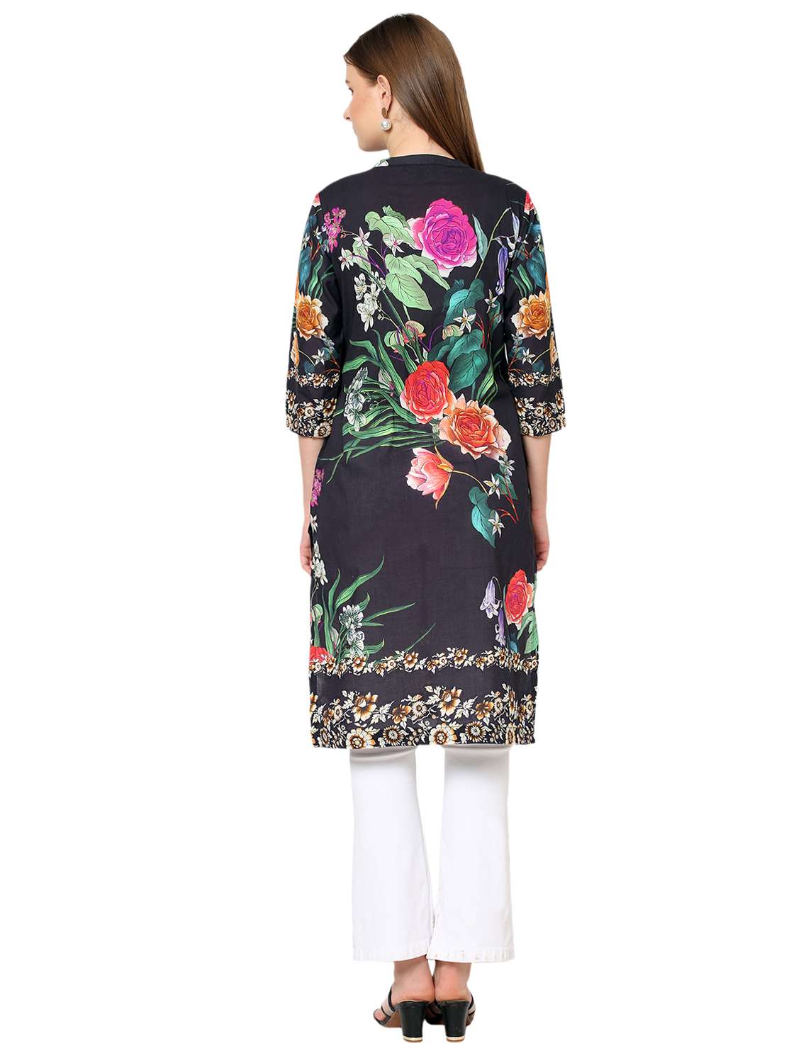 women floral three quarter sleeve straight kurta - 21662097 - Standard Image - 3
