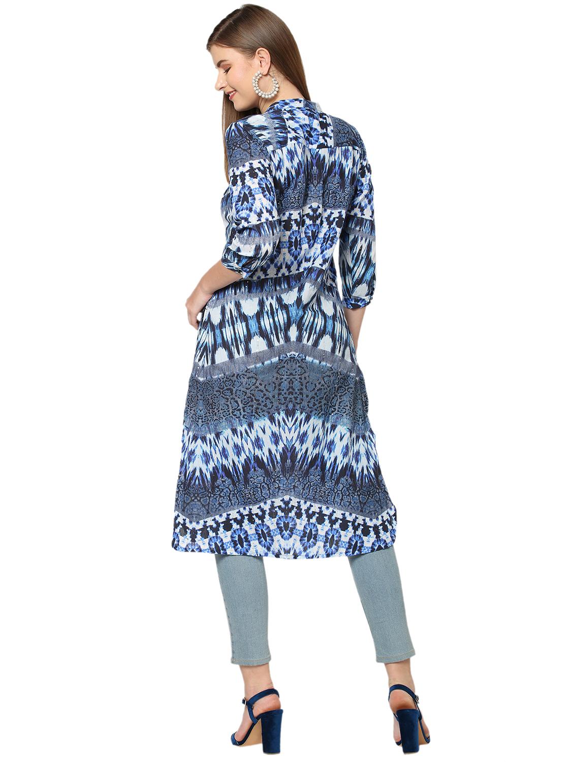 women printed three quarter sleeve a-line kurta - 21662100 - Standard Image - 3