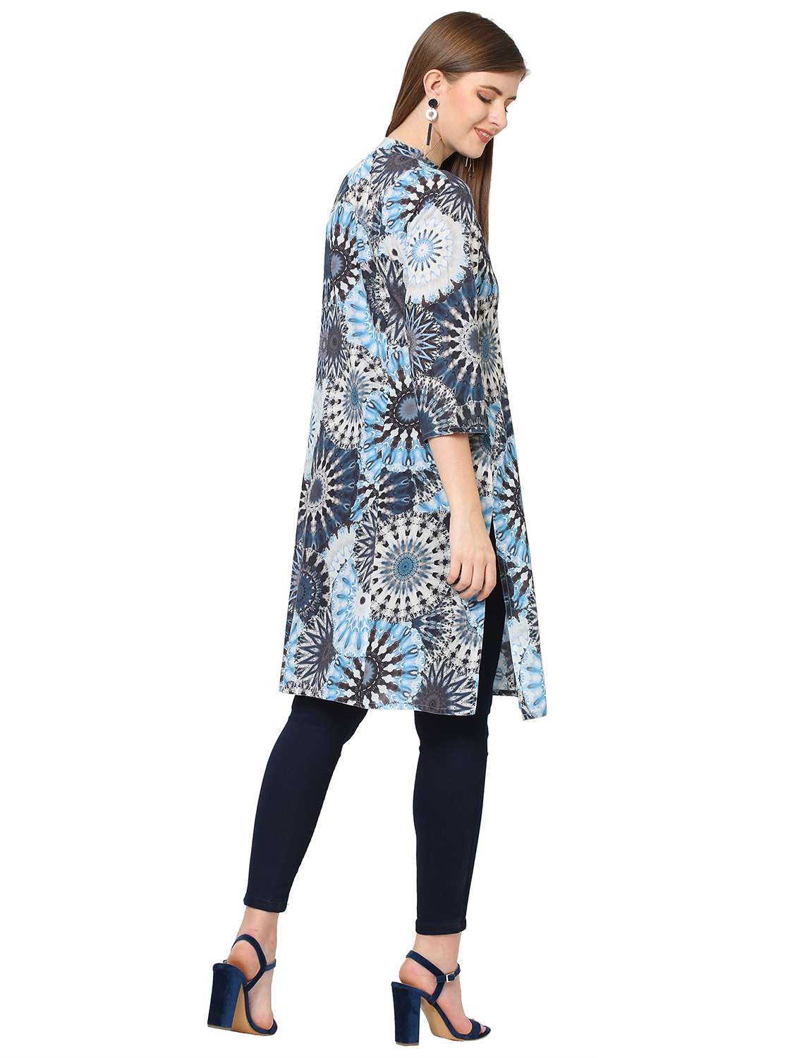 women printed three quarter sleeve a-line kurta - 21662101 -  Standard Image - 3