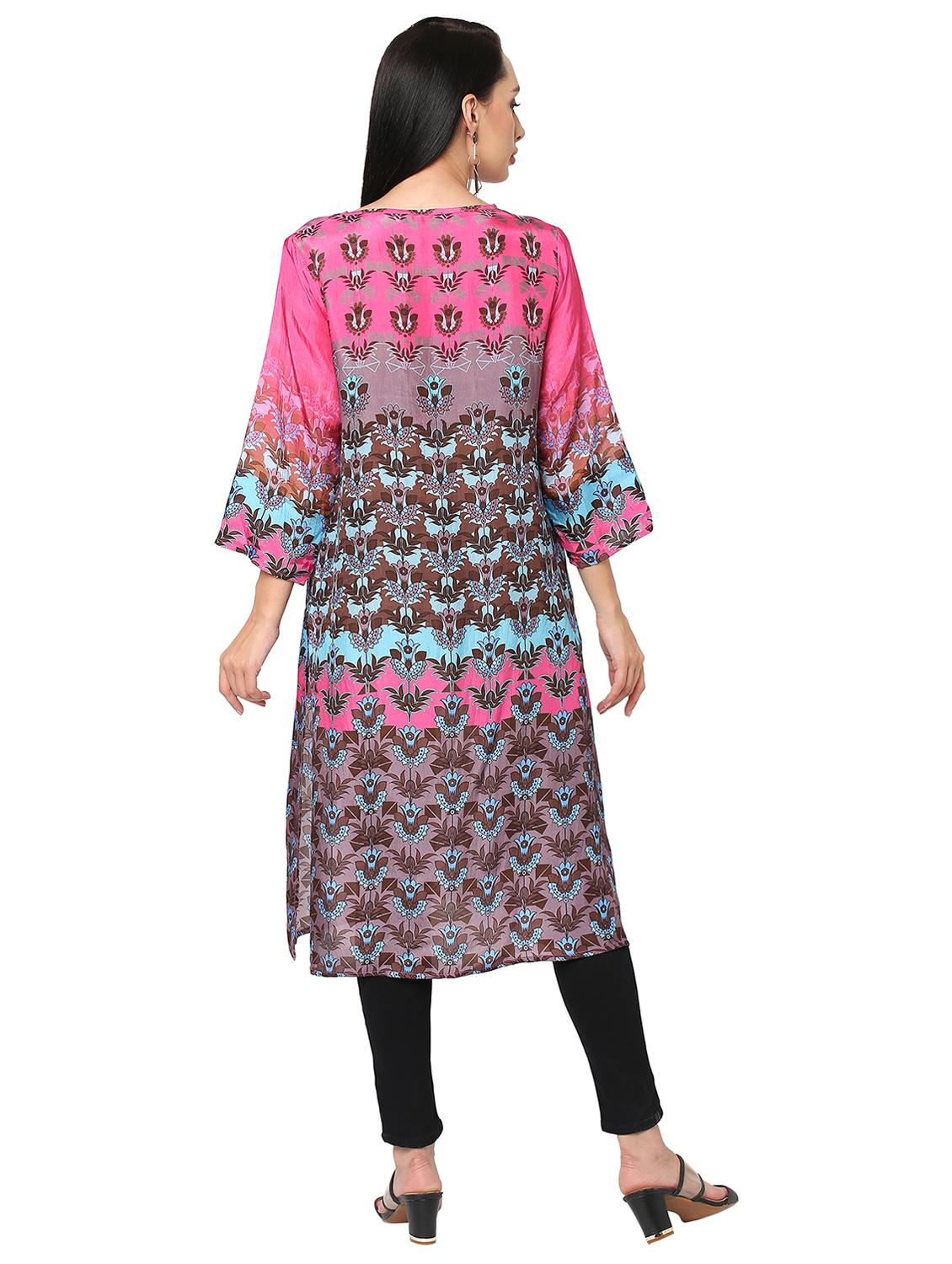women floral three quarter sleeve straight kurta - 21662104 - Standard Image - 3