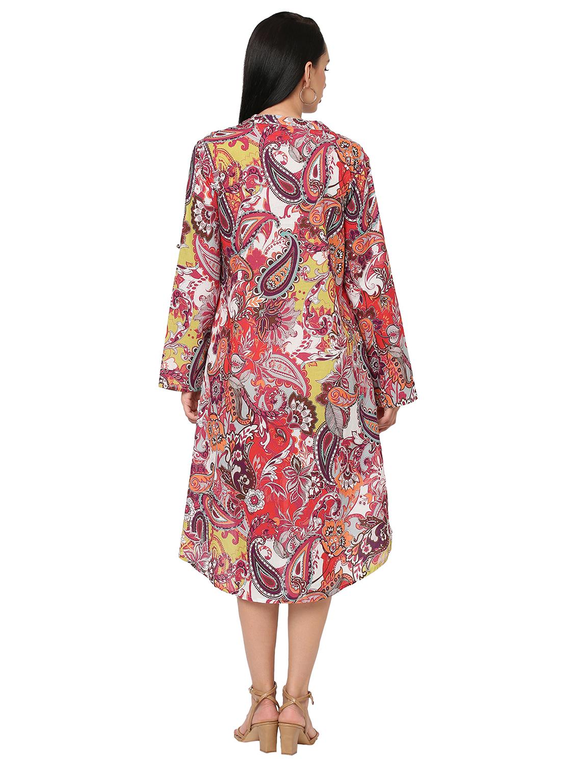 women multi color printed mandarin neck high-low dress - 21662106 - Standard Image - 3