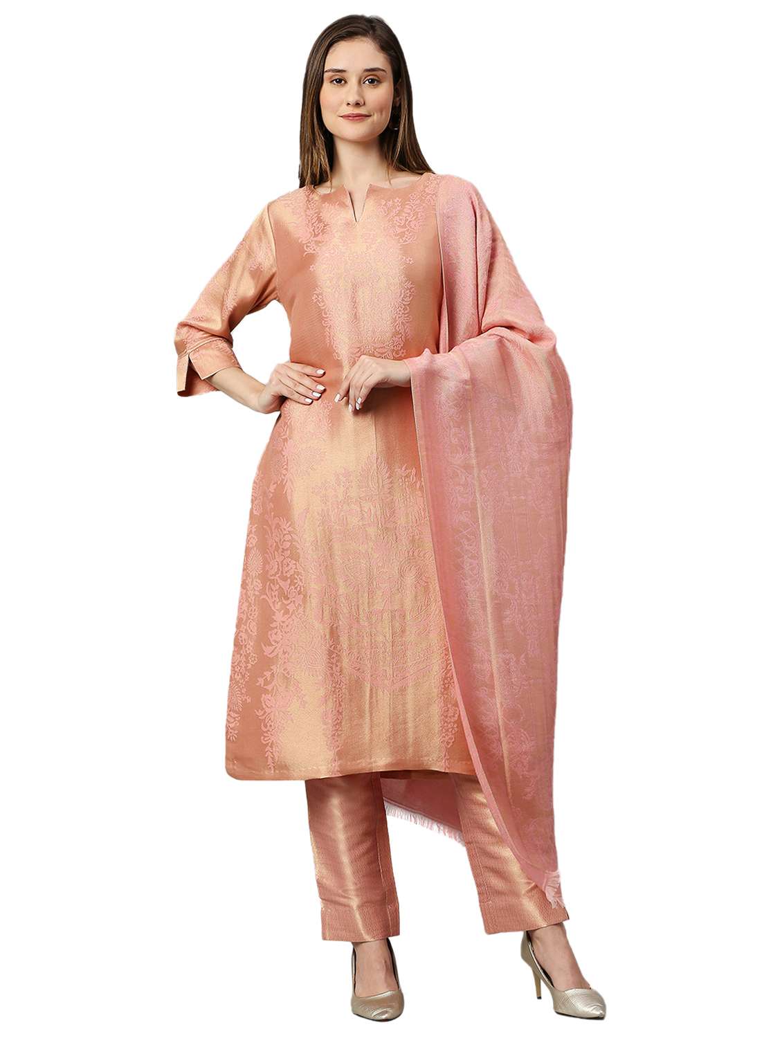 women three quarter sleeve kurta pant with dupatta set - 21662127 -  Zoom Image - 0