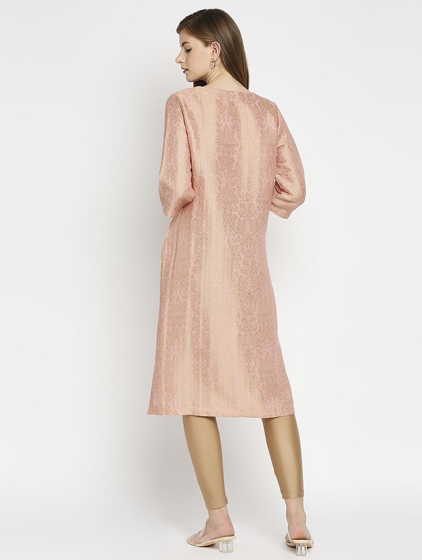 women self design three quarter sleeve straight kurta - 21662134 - Standard Image - 3