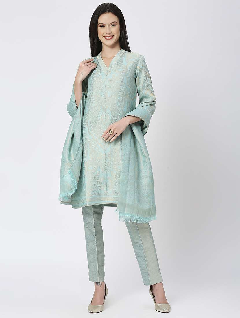women three quarter sleeve kurta pant with dupatta set