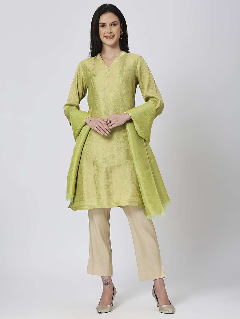 women three quarter sleeve kurta pant with dupatta set