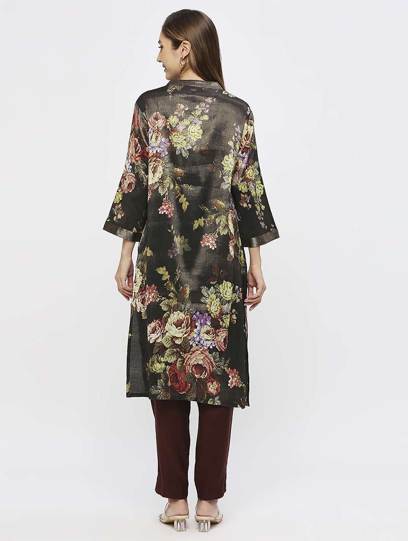 women floral three quarter sleeve straight kurta - 21662147 -  Standard Image - 3