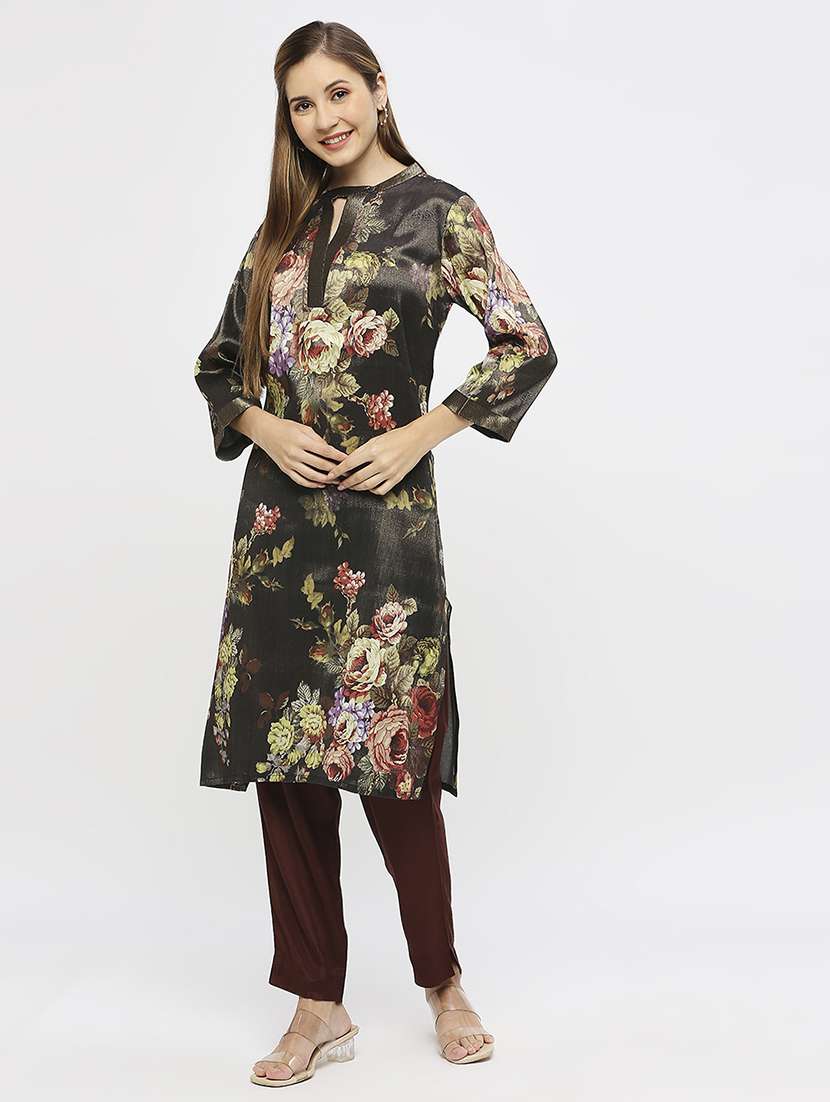 women floral three quarter sleeve straight kurta - 21662147 -  Standard Image - 5