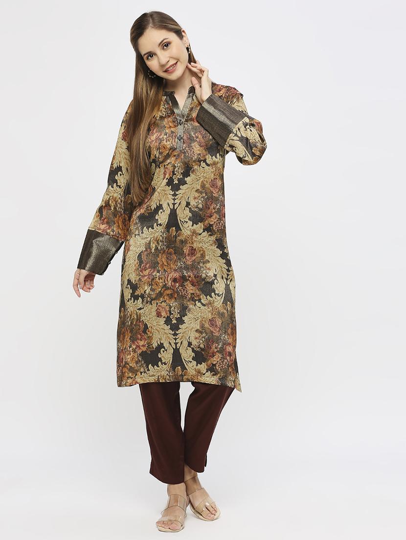 women floral long sleeve straight kurta - 21662148 - Standard Image - 5