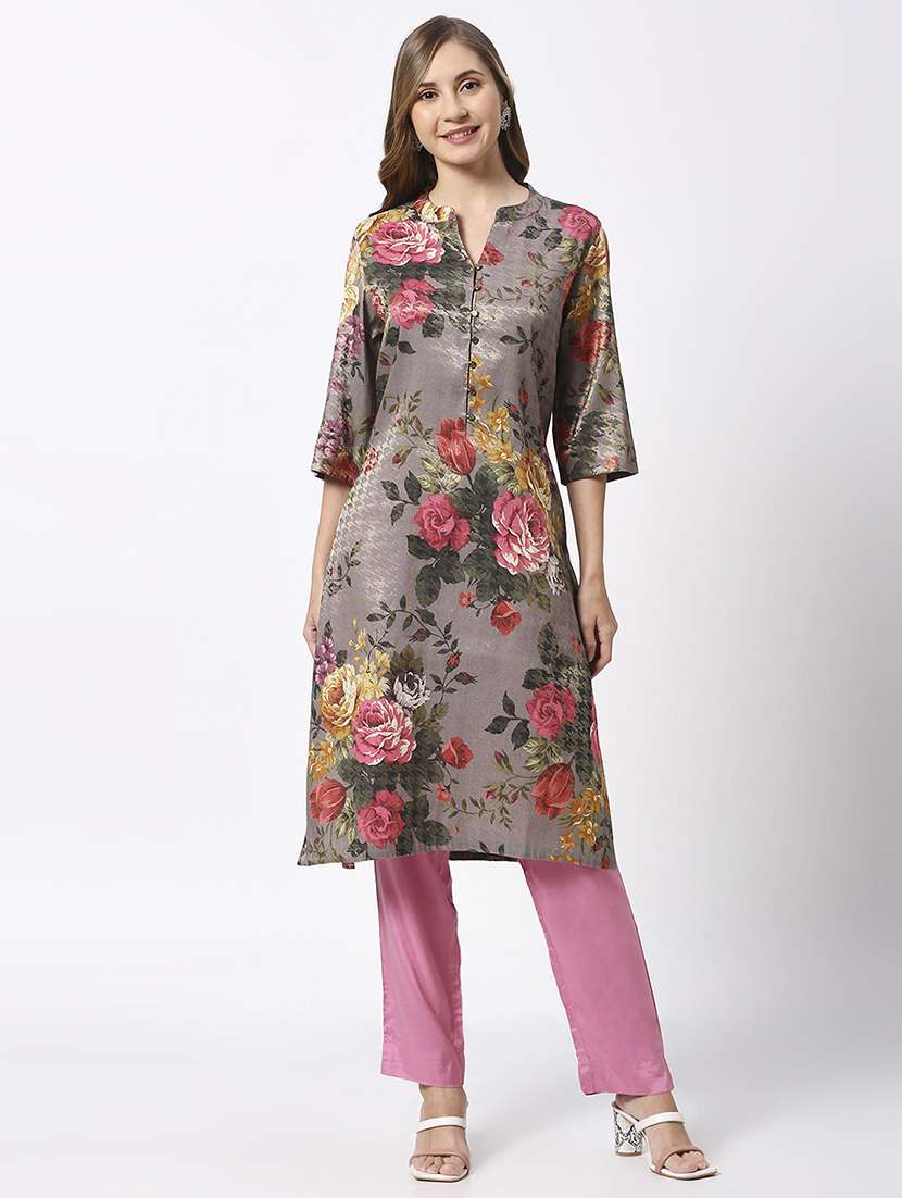 women floral three quarter sleeves straight kurta - 21662151 - Zoom Image - 0