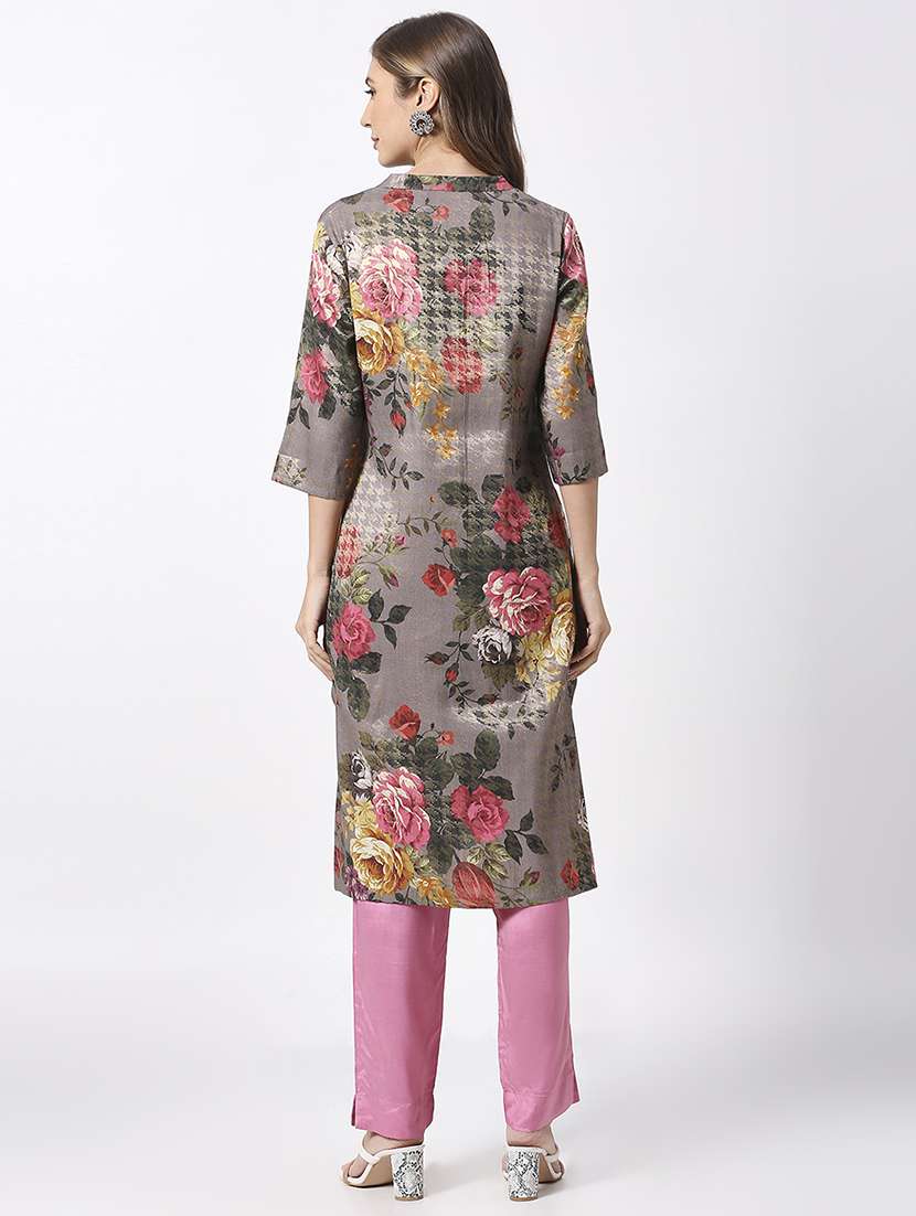 women floral three quarter sleeves straight kurta - 21662151 - Standard Image - 3