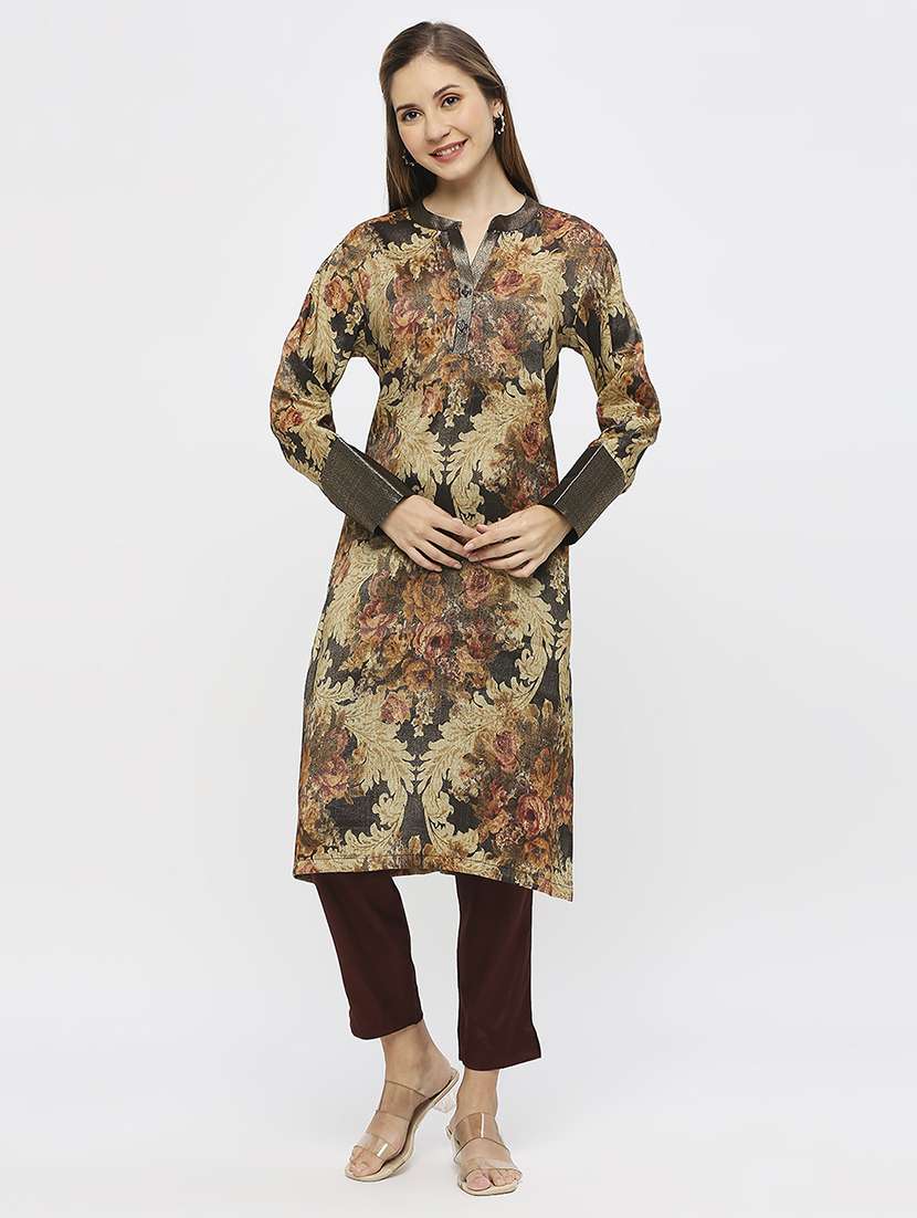 women floral long sleeve straight kurta - 21662153 -  Zoom Image - 0