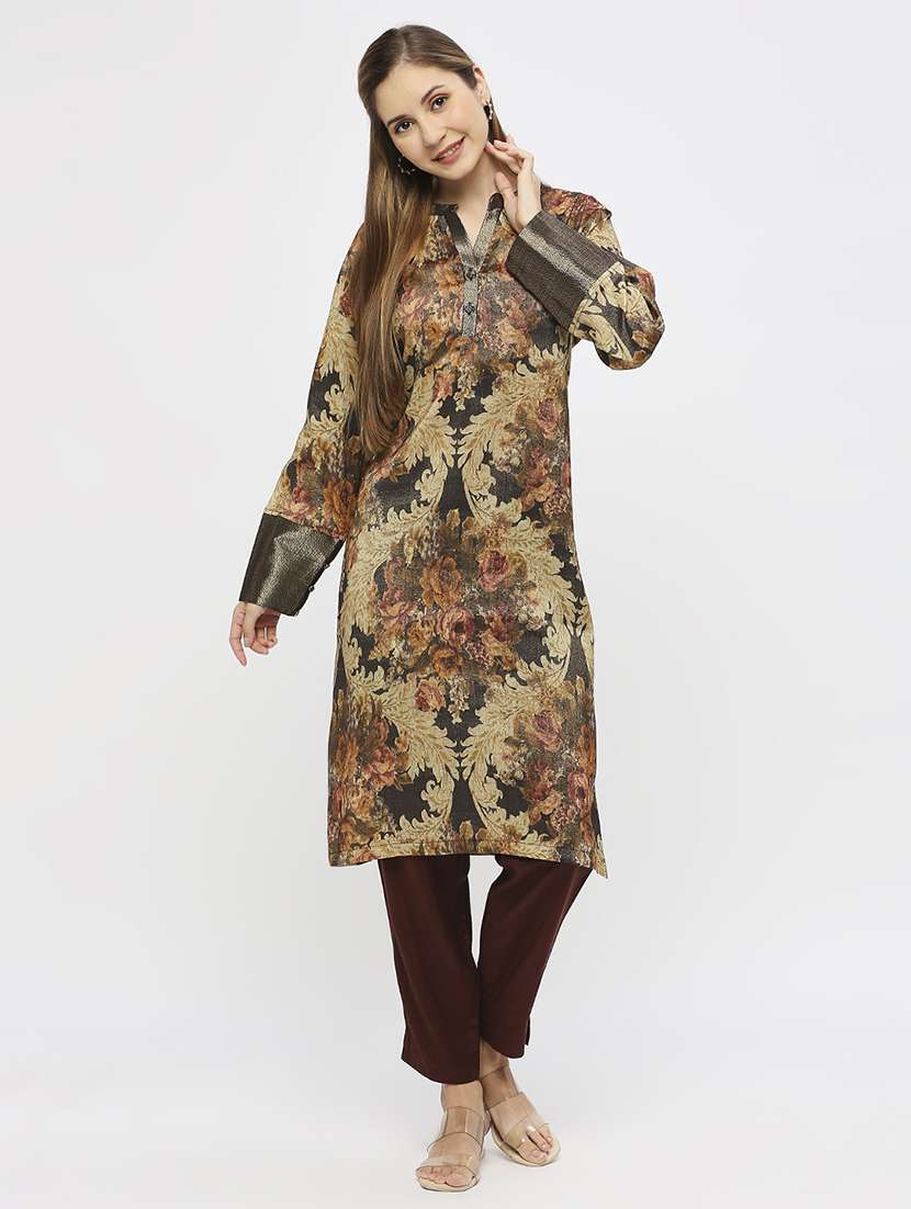 women floral long sleeve straight kurta - 21662153 - Standard Image - 5