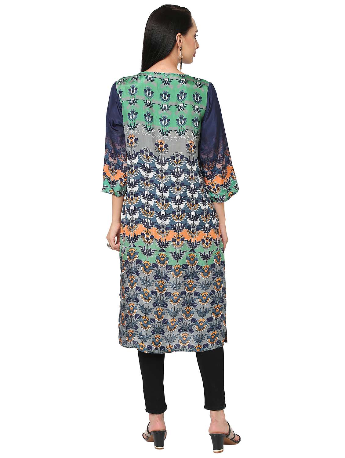 women floral three quarter sleeve straight kurta - 21662157 -  Standard Image - 3