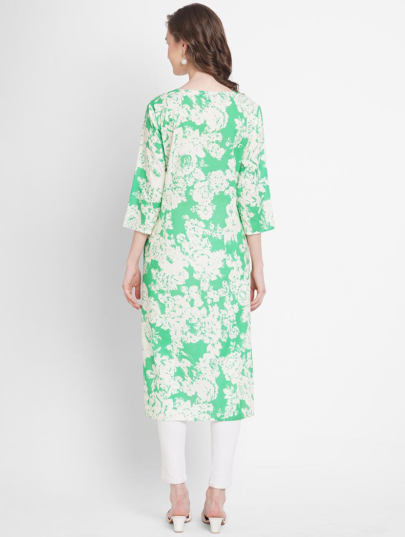 women floral three quarter sleeves straight kurta - 21662158 - Standard Image - 3