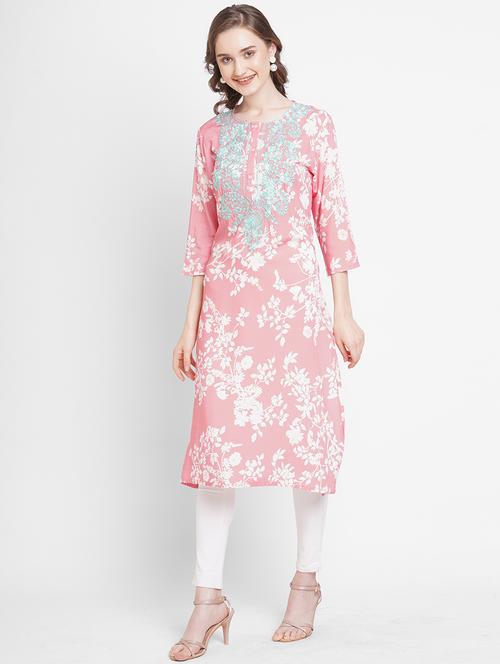 women floral three quarter sleeves straight kurta - 21662160 -  Standard Image - 0