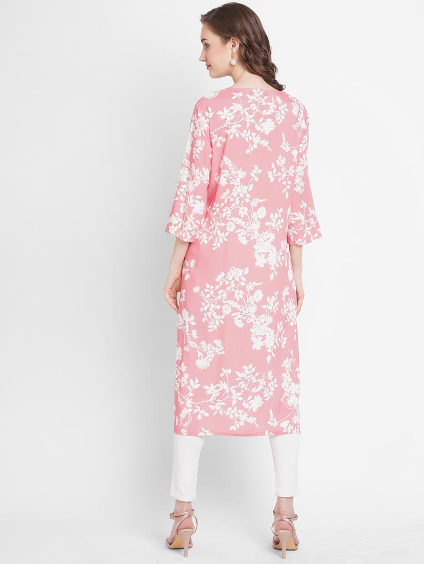 women floral three quarter sleeves straight kurta - 21662160 - Standard Image - 3
