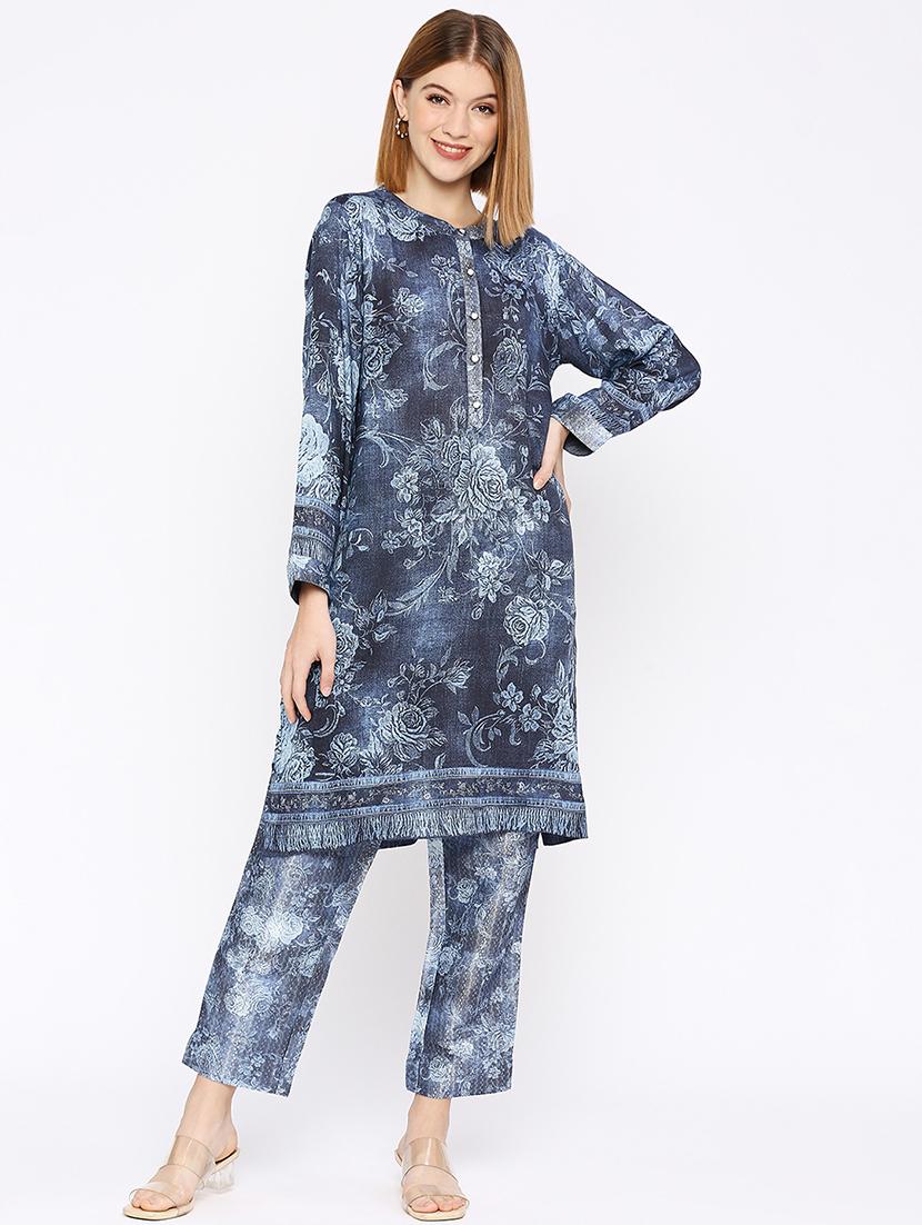 women floral long sleeve straight kurta - 21662165 - Standard Image - 5
