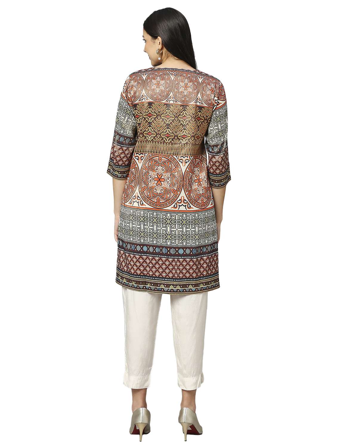 women multi color printed key hole neck straight kurta - 21662173 - Standard Image - 3