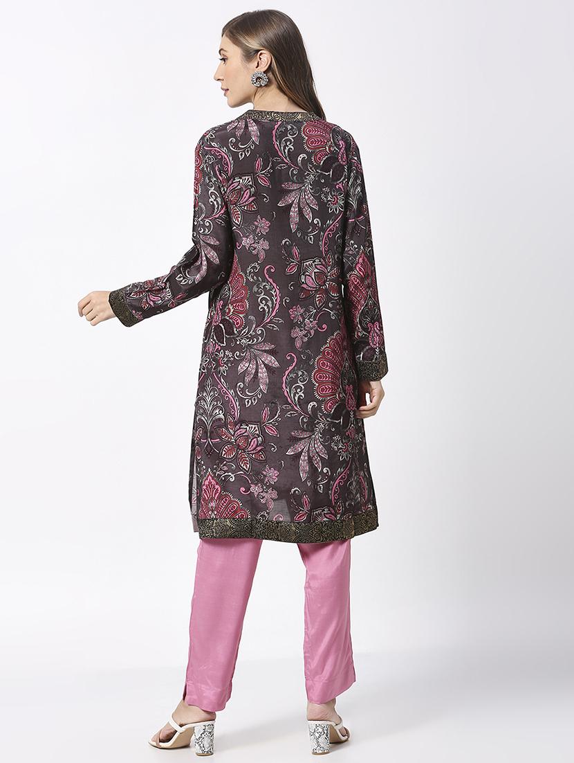 women floral long sleeve straight kurta - 21662174 - Standard Image - 3