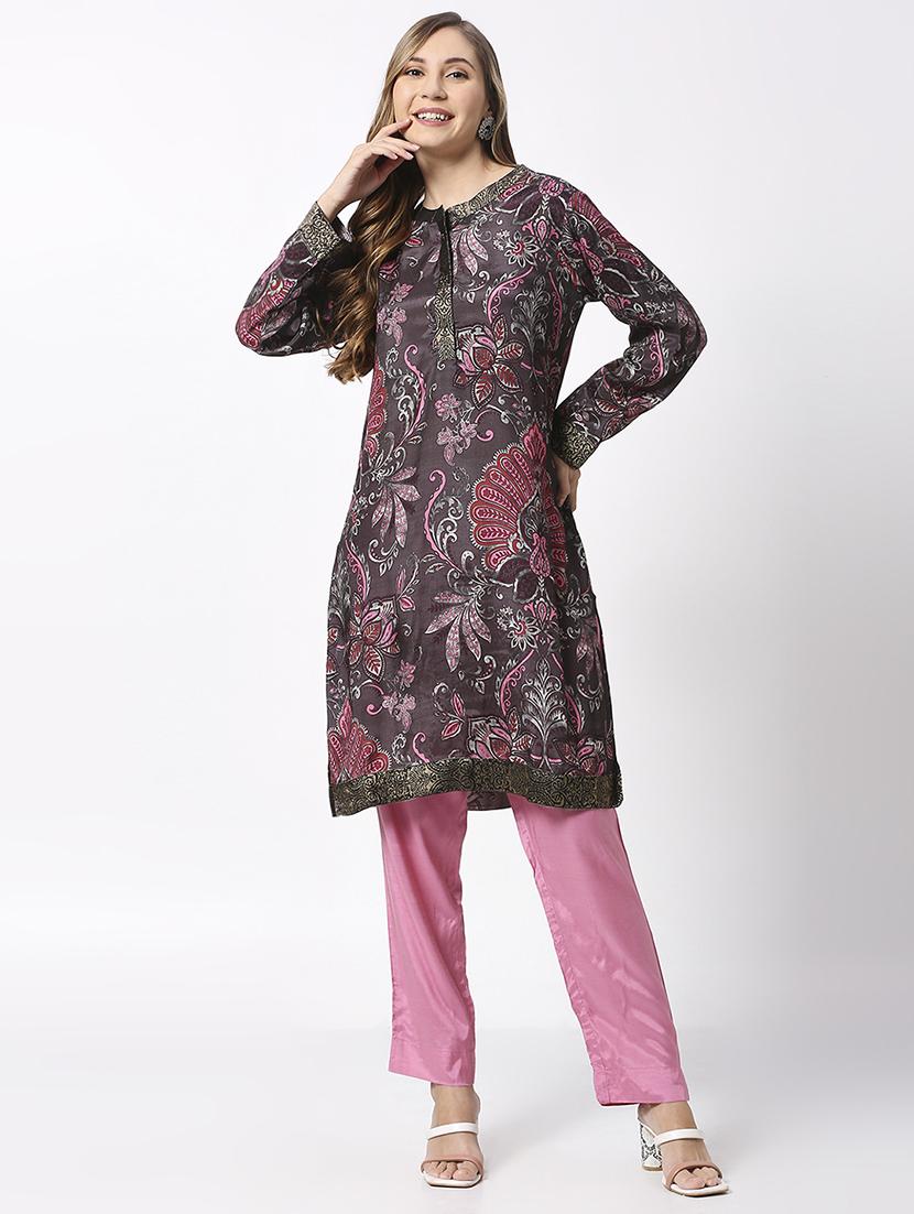 women floral long sleeve straight kurta - 21662174 - Standard Image - 5