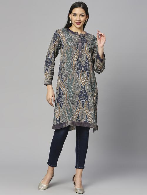 women paisley long sleeve straight kurta - 21662175 - Standard Image - 0