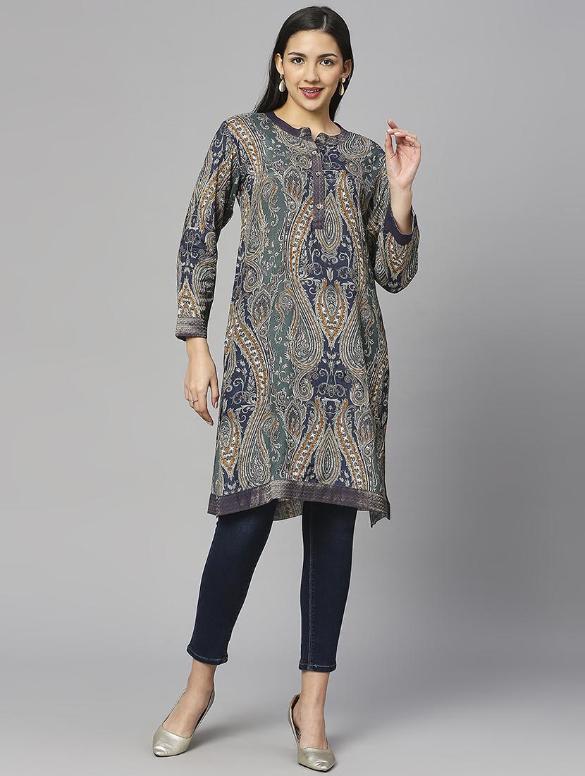 women paisley long sleeve straight kurta - 21662175 - Zoom Image - 0