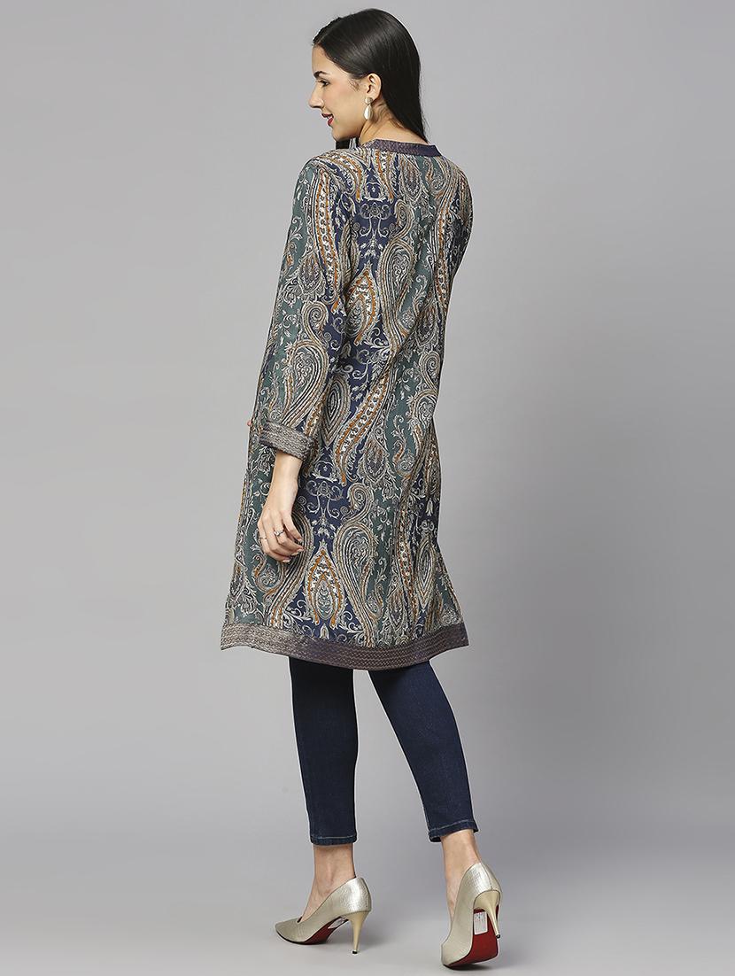 women paisley long sleeve straight kurta - 21662175 - Standard Image - 3