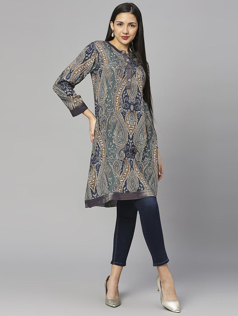 women paisley long sleeve straight kurta - 21662175 - Standard Image - 5