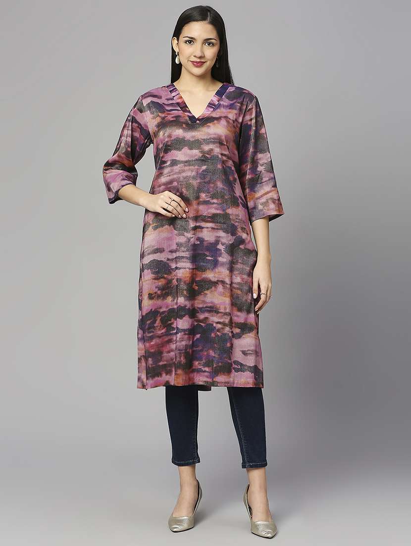 women printed three quarter sleeve a-line kurta - 21662177 - Zoom Image - 0