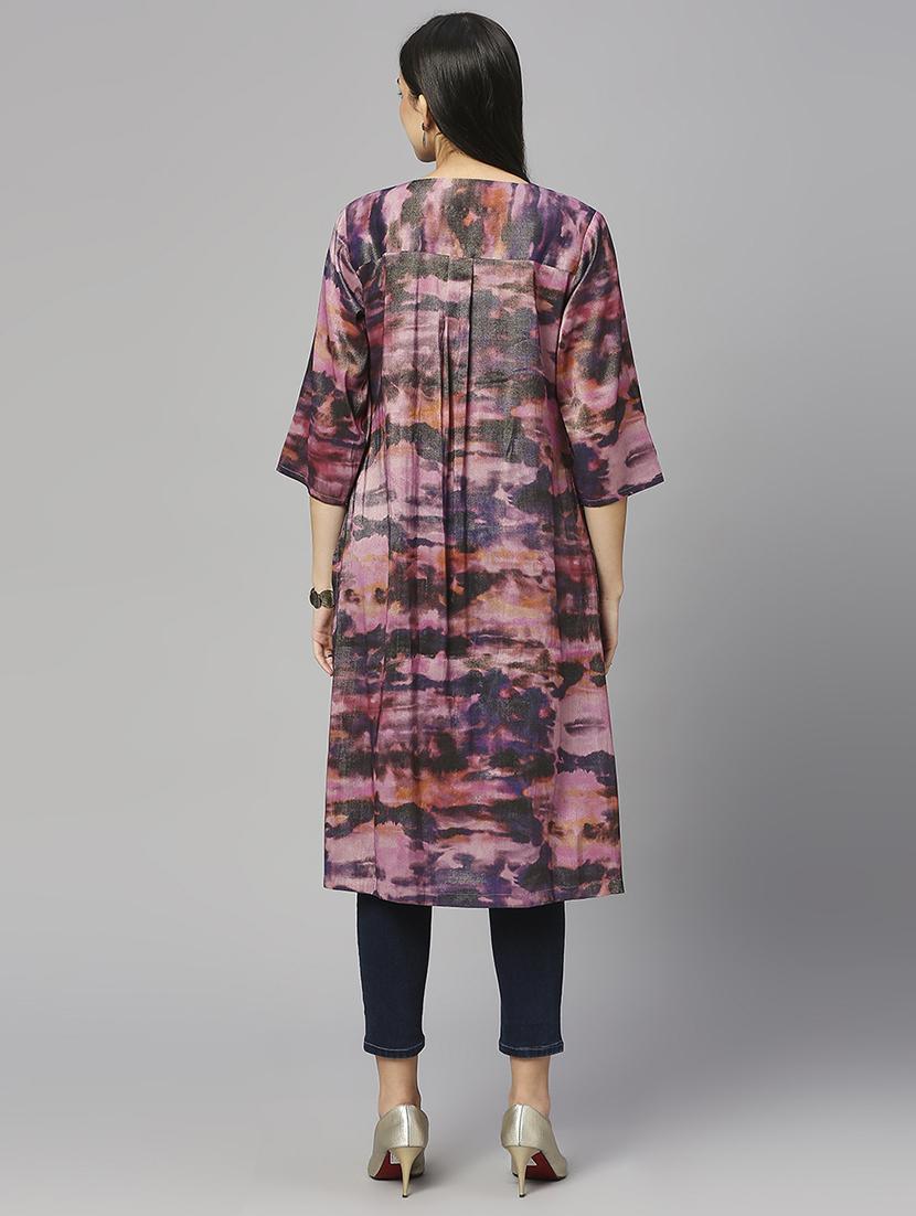 women printed three quarter sleeve a-line kurta - 21662177 - Standard Image - 3