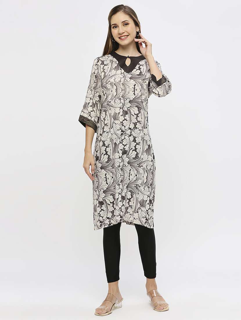 women floral three quarter sleeve straight kurta