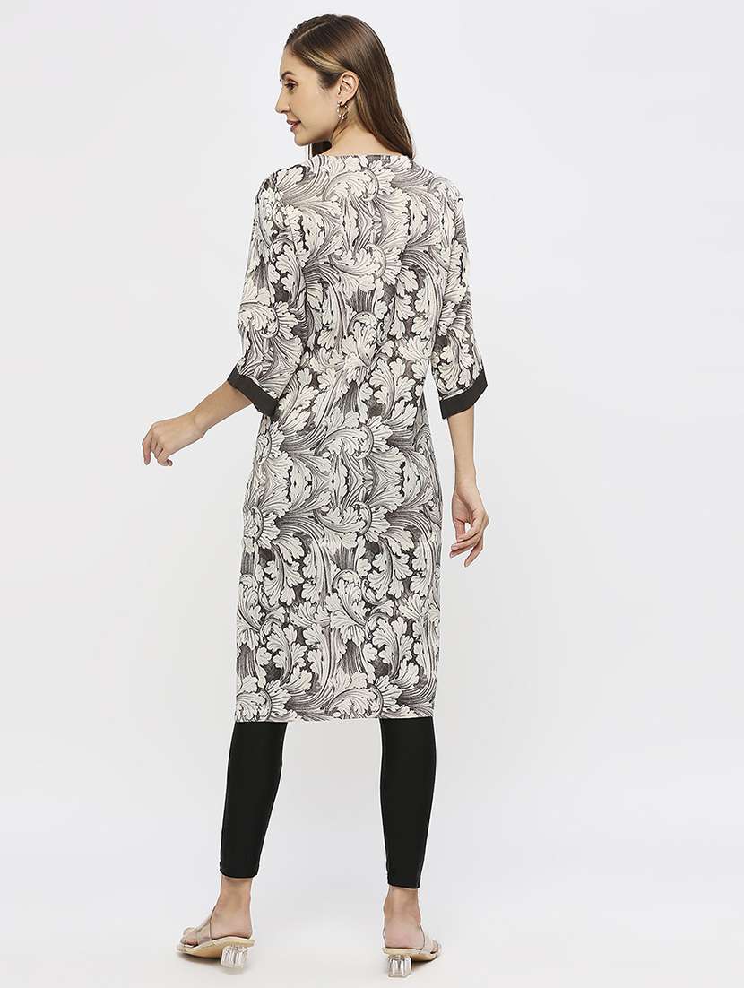 women floral three quarter sleeve straight kurta - 21662182 - Standard Image - 3