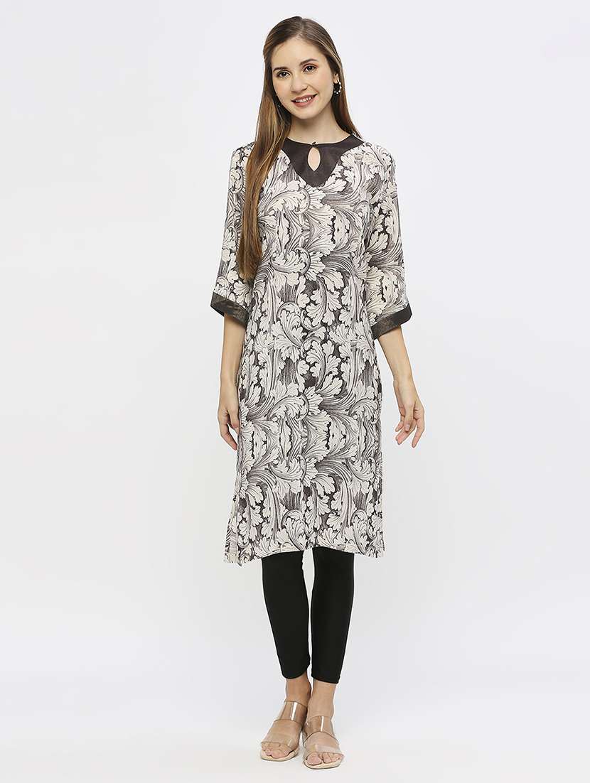 women floral three quarter sleeve straight kurta - 21662182 - Standard Image - 5