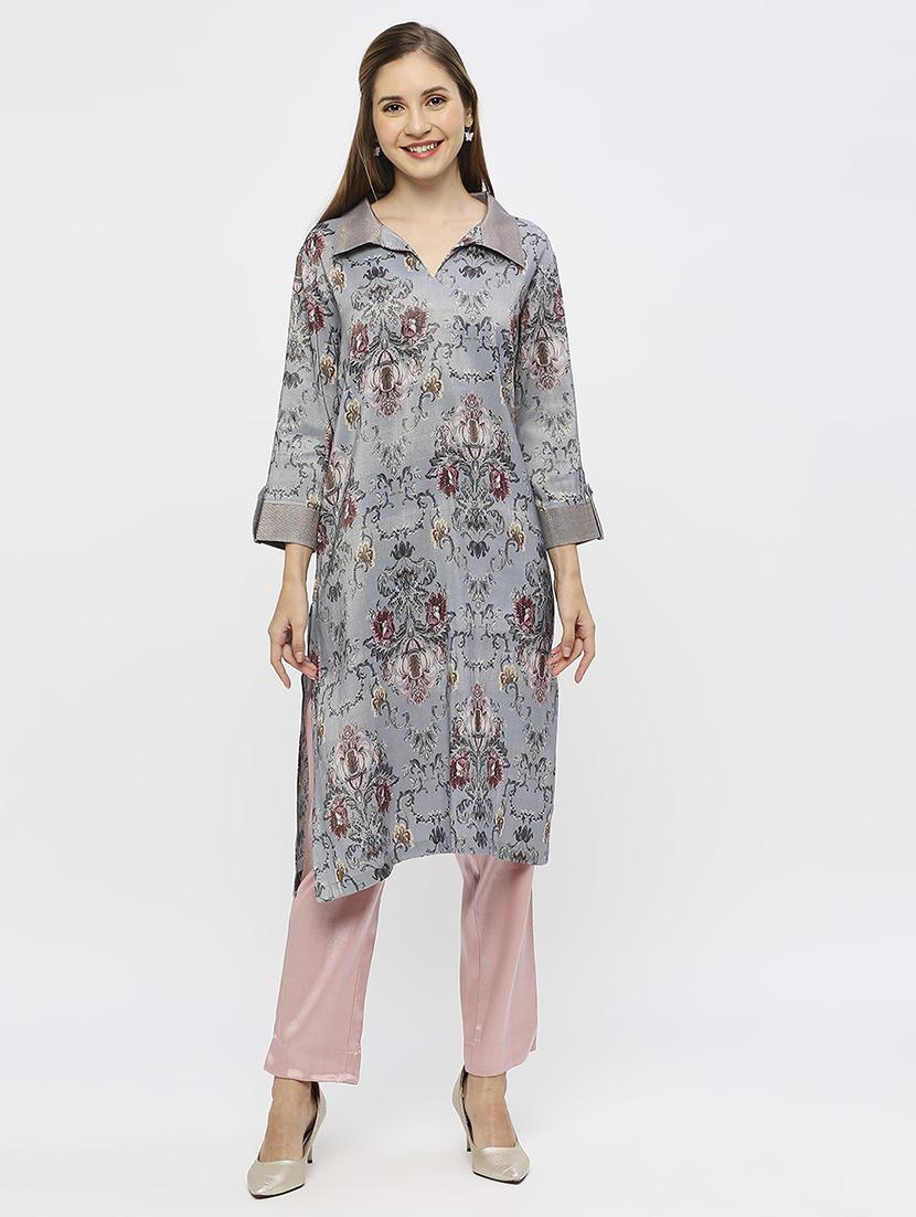 women floral three quarter sleeve straight kurta - 21662183 -  Zoom Image - 0