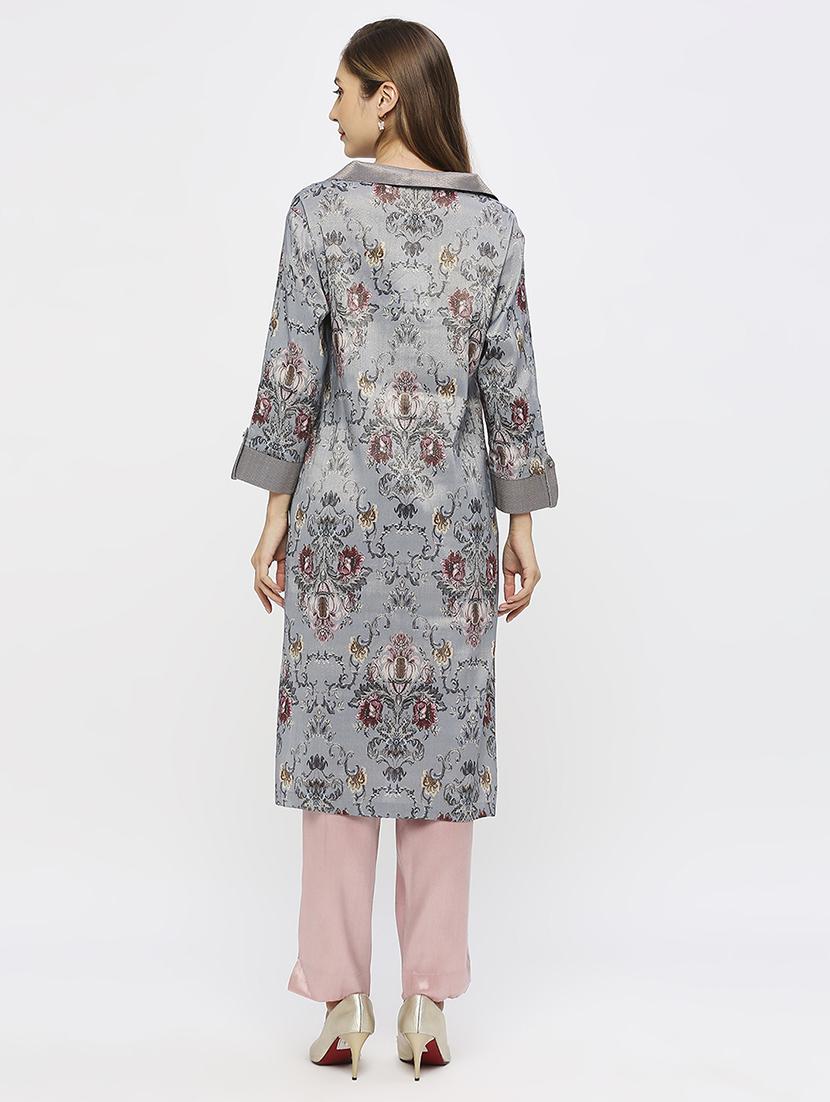 women floral three quarter sleeve straight kurta - 21662183 - Standard Image - 3