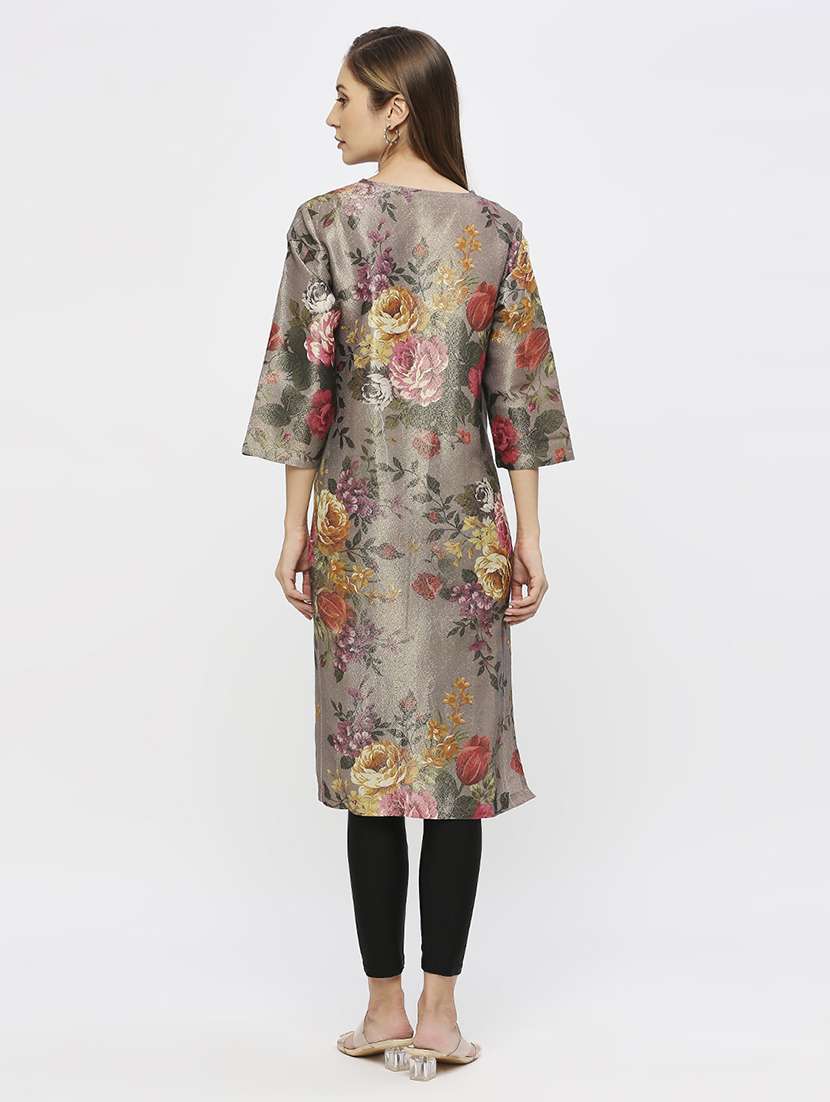 women floral three quarter sleeve straight kurta - 21662185 -  Standard Image - 3