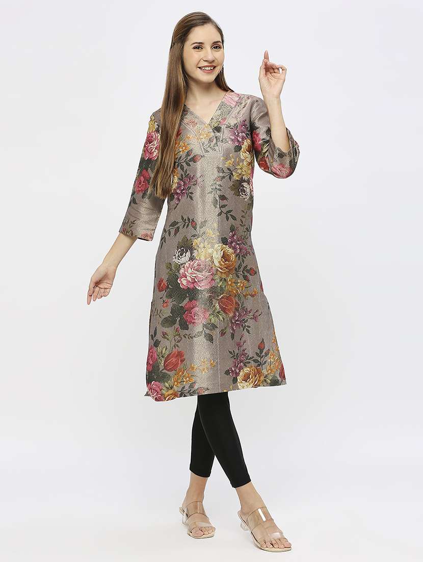 women floral three quarter sleeve straight kurta - 21662185 -  Standard Image - 5