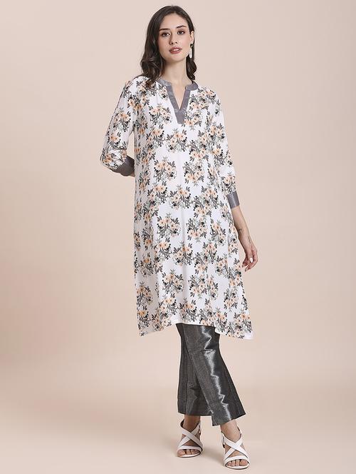 women floral three quarter sleeve straight kurta - 21662187 -  Standard Image - 0