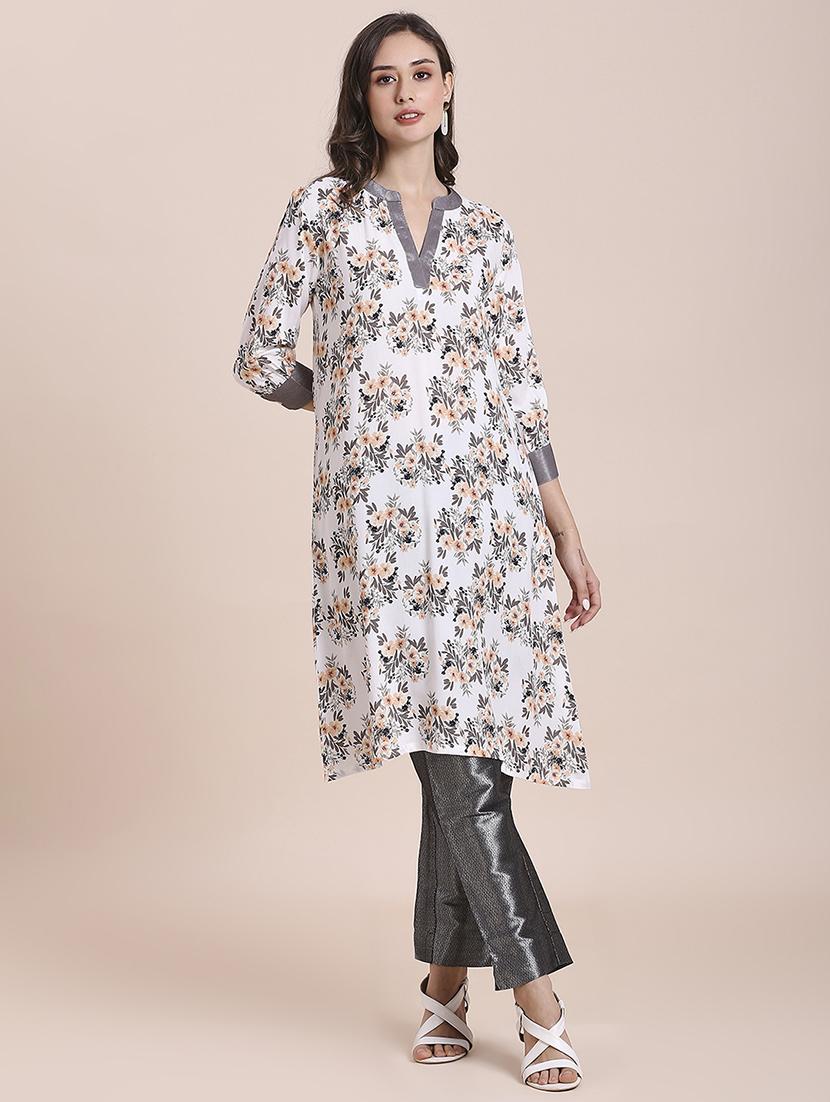 women floral three quarter sleeve straight kurta - 21662187 -  Zoom Image - 0