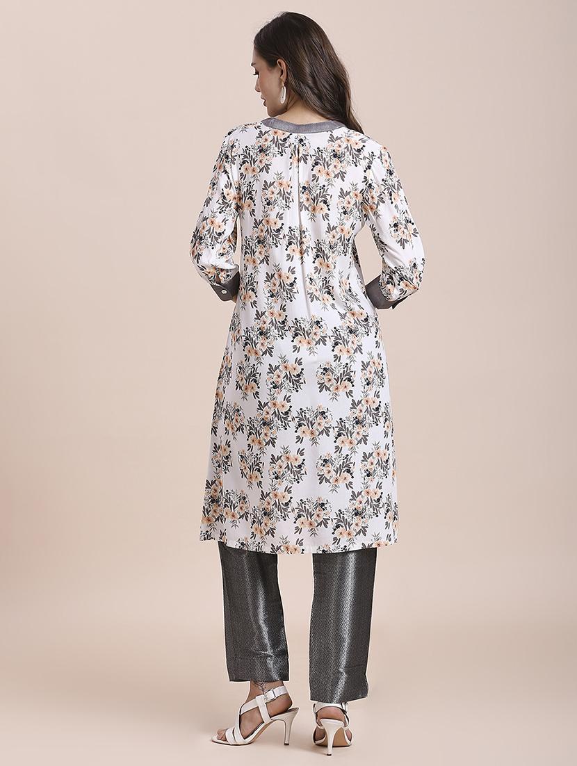 women floral three quarter sleeve straight kurta - 21662187 - Standard Image - 3