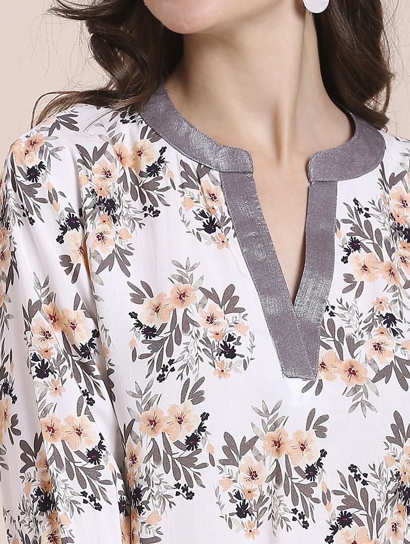 women floral three quarter sleeve straight kurta - 21662187 - Standard Image - 5