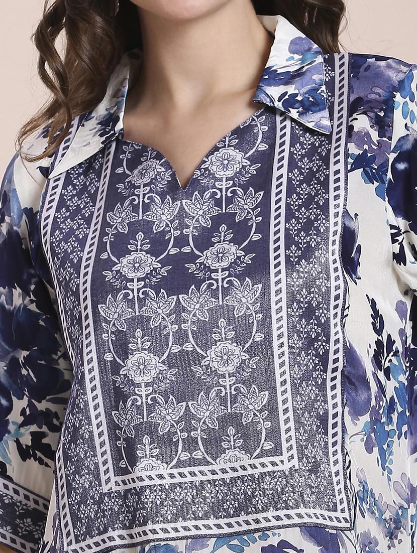 women floral print shirt collar neck asymmetric kurta - 21662190 - Standard Image - 5