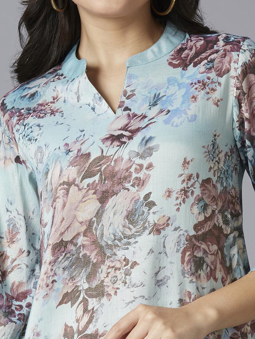 women floral mandarin neck straight kurta - 21662198 - Standard Image - 5