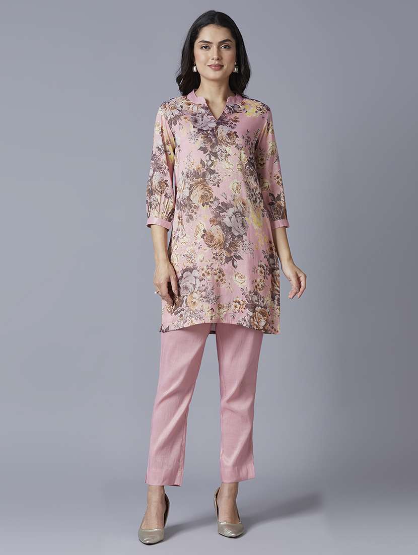 women floral mandarin neck straight kurta