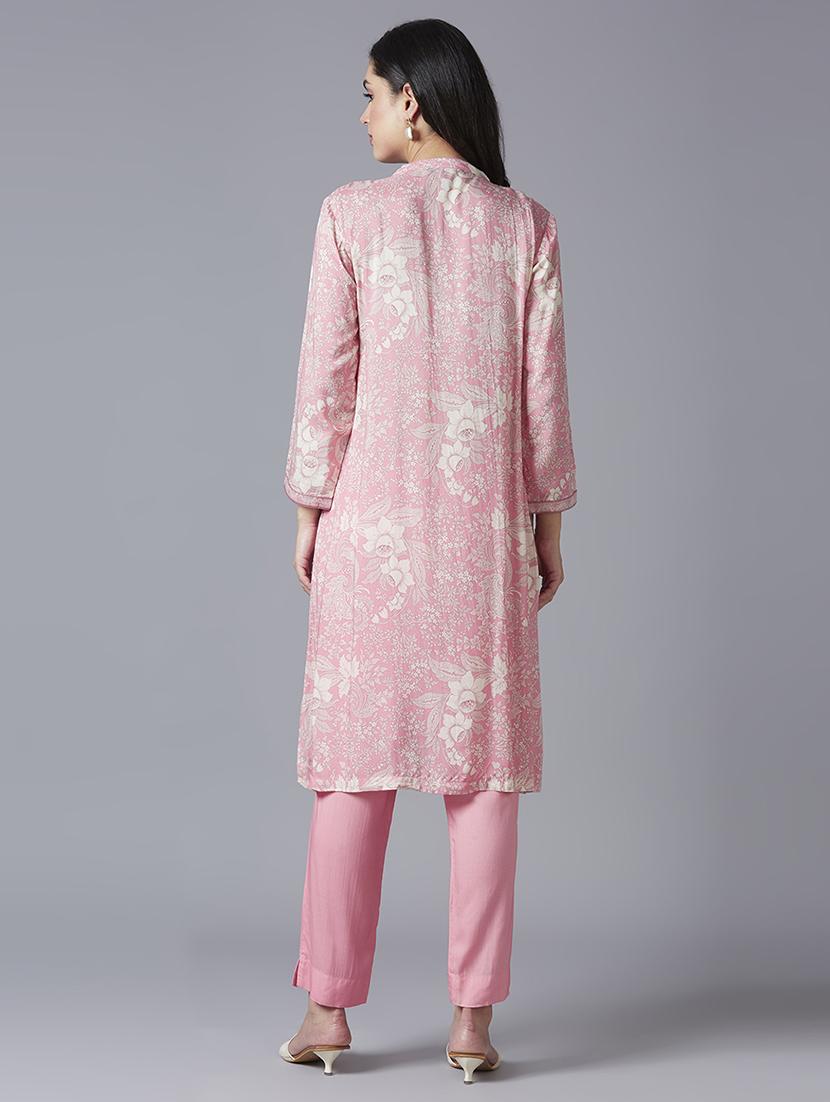 women floral long sleeve straight kurta - 21662200 - Standard Image - 3