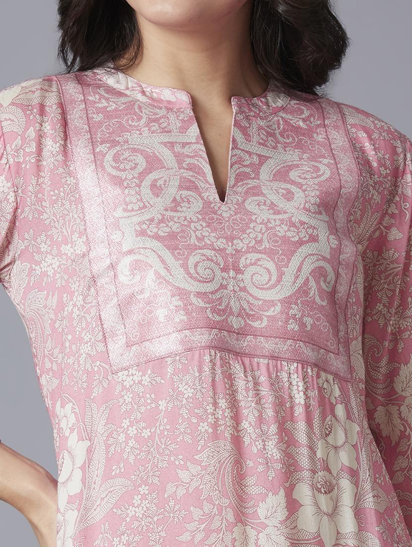 women floral long sleeve straight kurta - 21662200 - Standard Image - 5