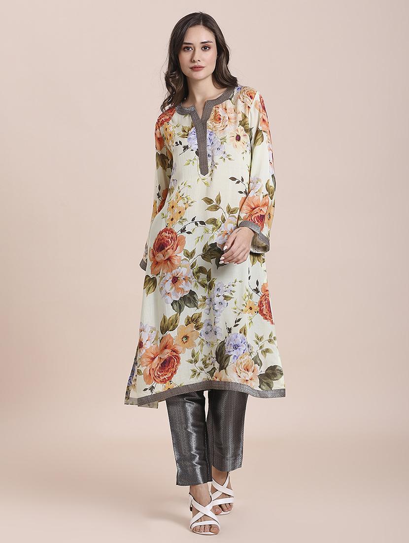 women floral long sleeve a-line kurta - 21662201 -  Zoom Image - 0
