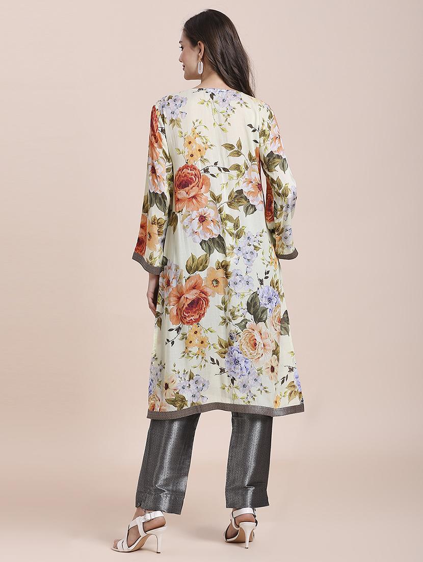 women floral long sleeve a-line kurta - 21662201 - Standard Image - 3
