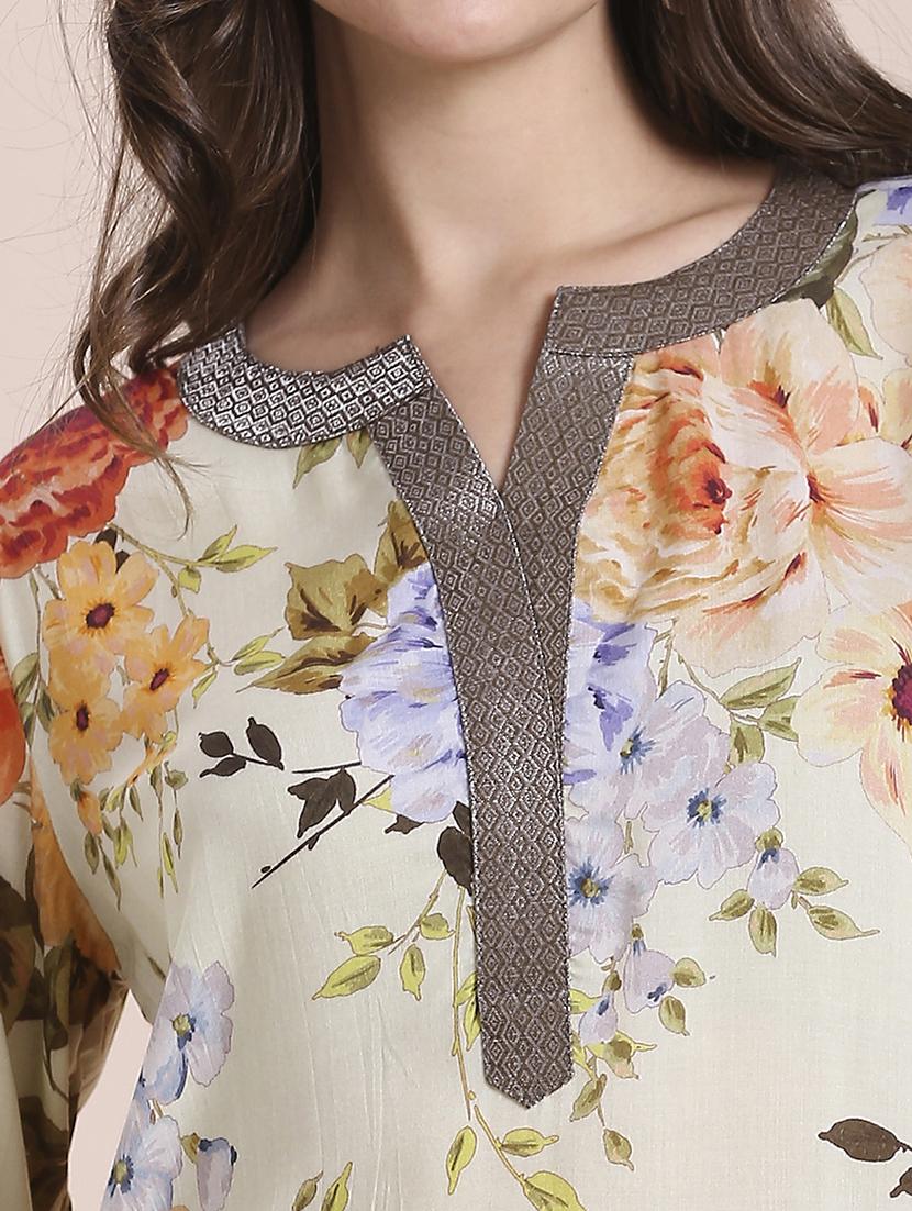 women floral long sleeve a-line kurta - 21662201 - Standard Image - 5