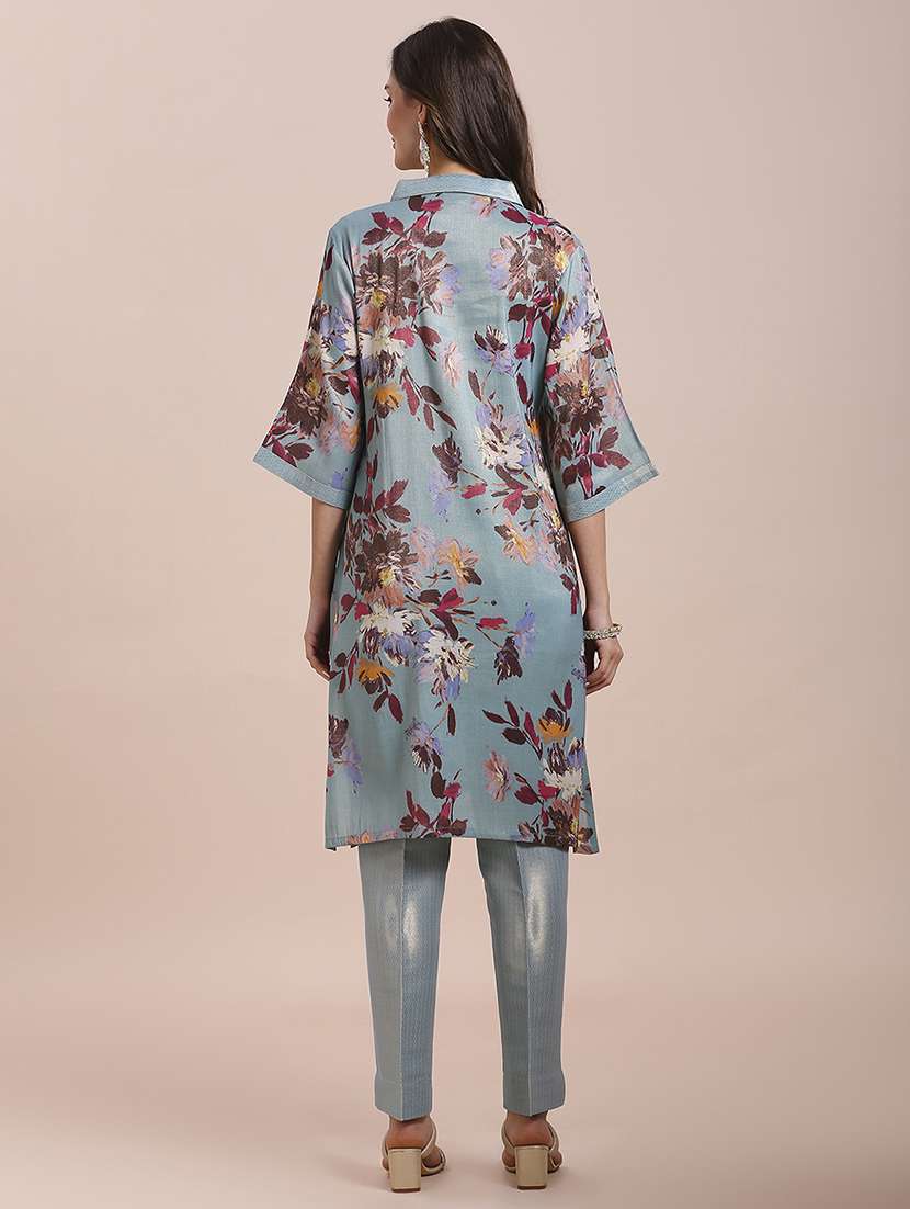 women floral three quarter sleeve straight kurta - 21662203 -  Standard Image - 3
